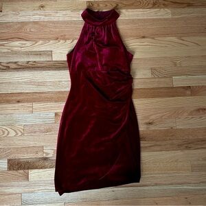 Deep Wine Velvet Halter Dress